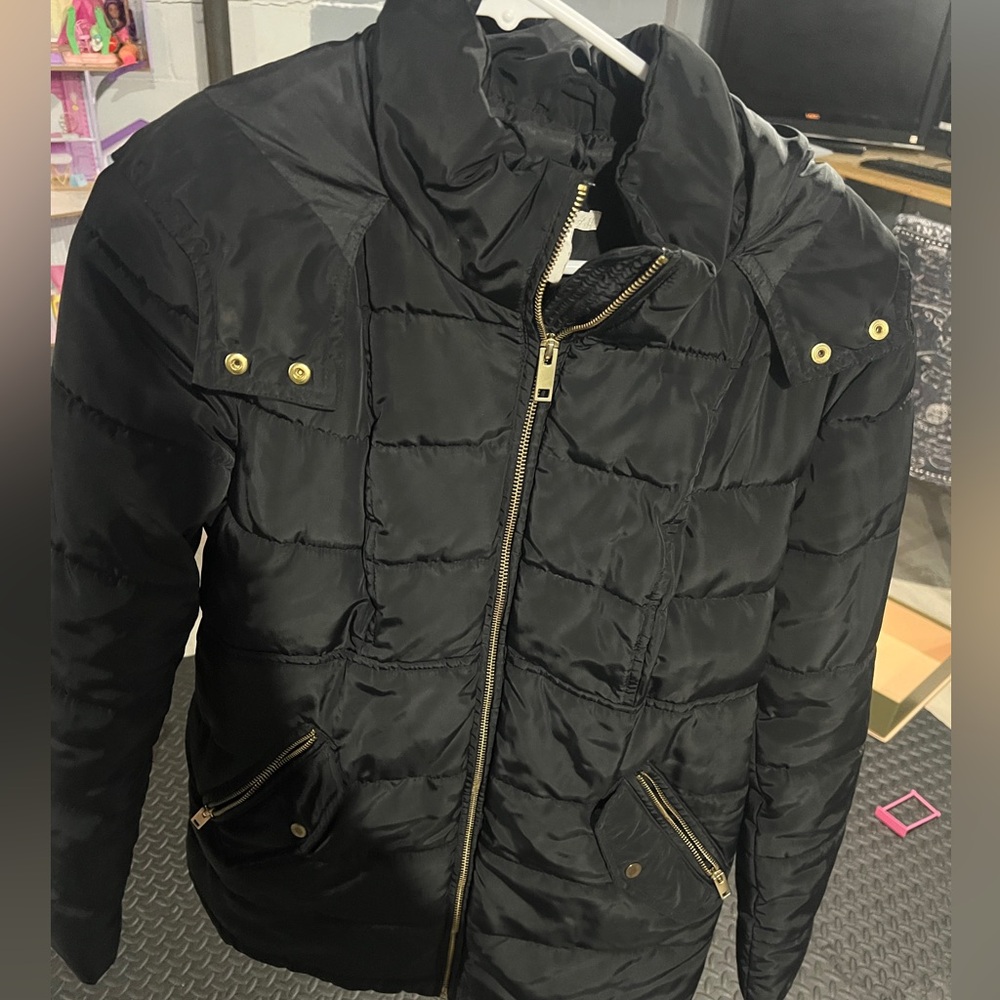 H&M Black Puffer Jacket with Gold Accents